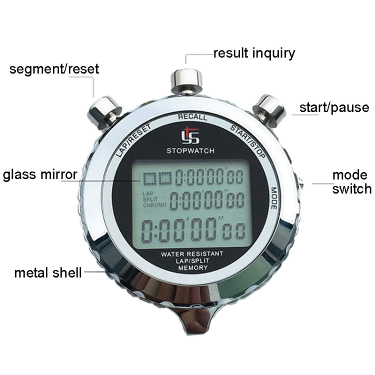 YS Metal Stopwatch 3 Rows Display Running Training Electronic Timers, Style: YS-5100 100 Memories - Pedometer by PMC TechLife | Online Shopping South Africa | PMC TechLife