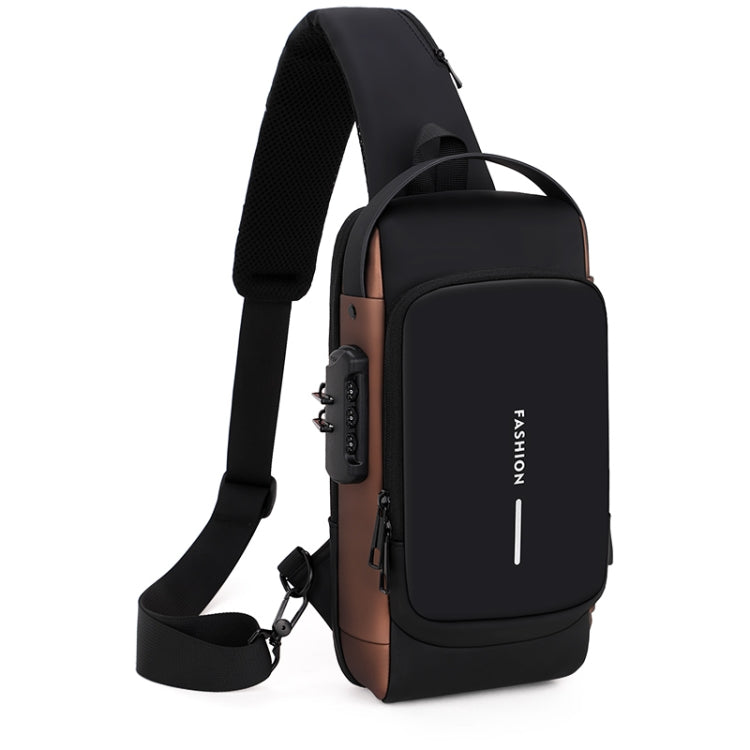 Men Multifunctional Waterproof Password Anti-theft Chest Bag(Black Brown) - Crossbody Bags by PMC Jewellery | Online Shopping South Africa | PMC Jewellery