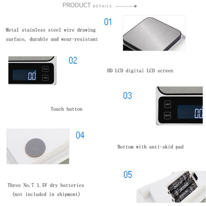 Stainless Steel Food Baking Scale Small Bench Scale Kitchen Electronic Scale English 5kg/0.1g - Kitchen Scales by PMC Jewellery | Online Shopping South Africa | PMC Jewellery