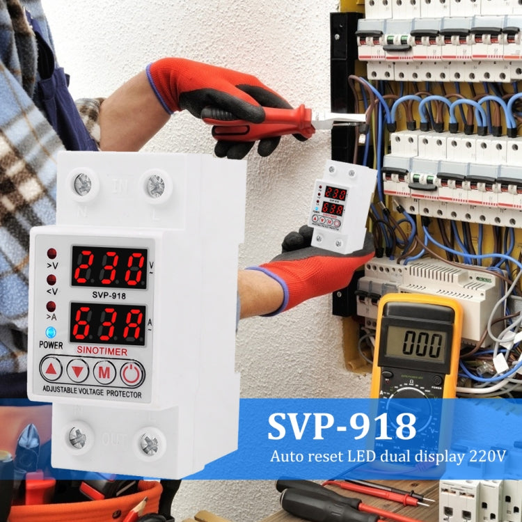 SINOTIMER SVP-918 Adjustable Self-resetting Intelligent  Over-voltage Under-voltage Protector, Current:  63A - Other Tester Tool by SINOTIMER | Online Shopping South Africa | PMC Jewellery | Buy Now Pay Later Mobicred