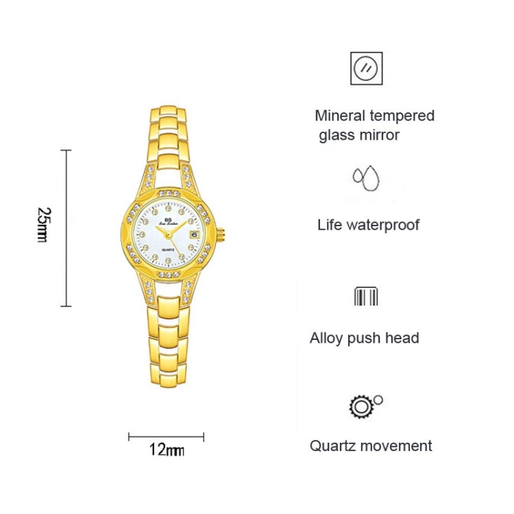 BS Bee Sister FA1679  Ladies Diamond Chain Watch Cute Small Round Watch With Calendar(Gold) - Alloy Watches by BS Bee Sister | Online Shopping South Africa | PMC Jewellery | Buy Now Pay Later Mobicred