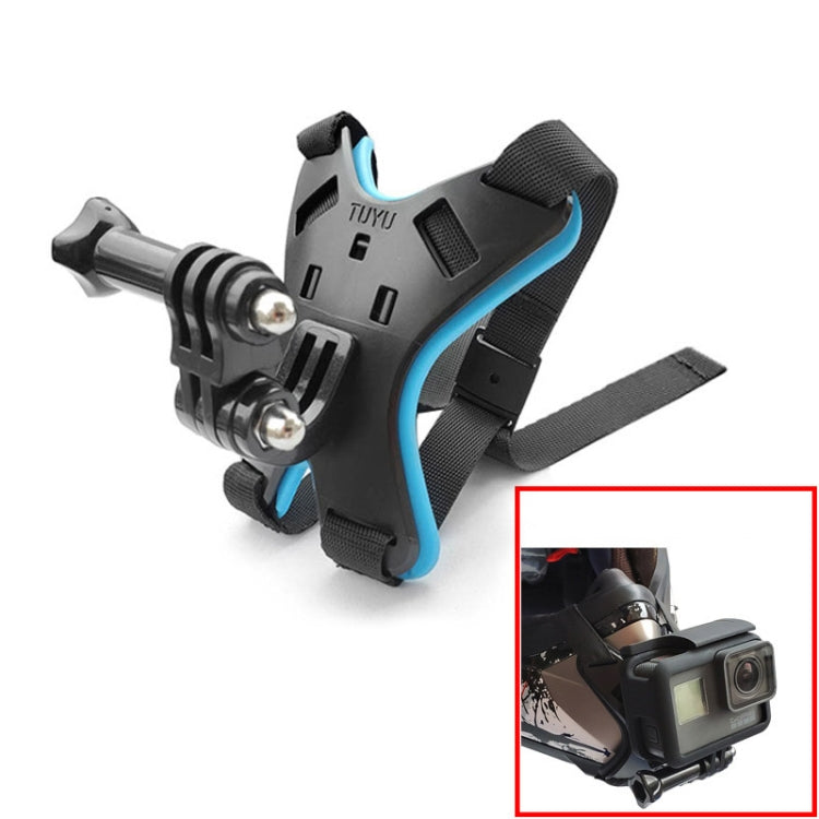 TUYU Motorcycle Helmet Chin Action Camera Mobile Phone Mounting Bracket Blue Bracket - Helmet Mount by TUYU | Online Shopping South Africa | PMC TechLife | Buy Now Pay Later Mobicred