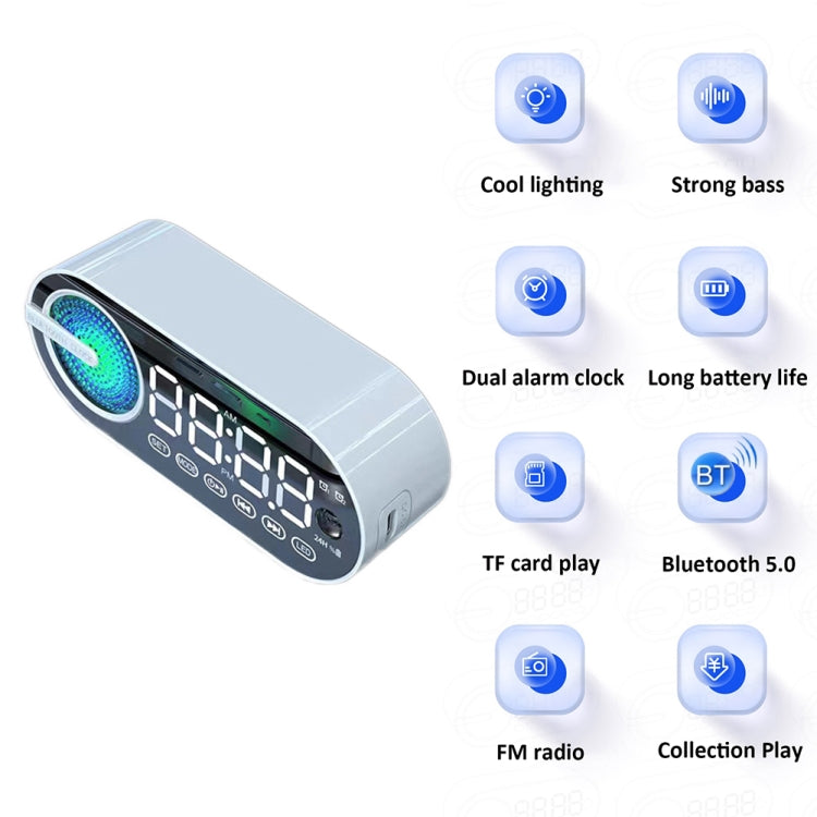 RBT-G30 Mirror Colorful Light Subwoofer Bluetooth Alarm Clock Audio, Spec: Voice Version (White) - Desktop Speaker by PMC TechLife | Online Shopping South Africa | PMC TechLife
