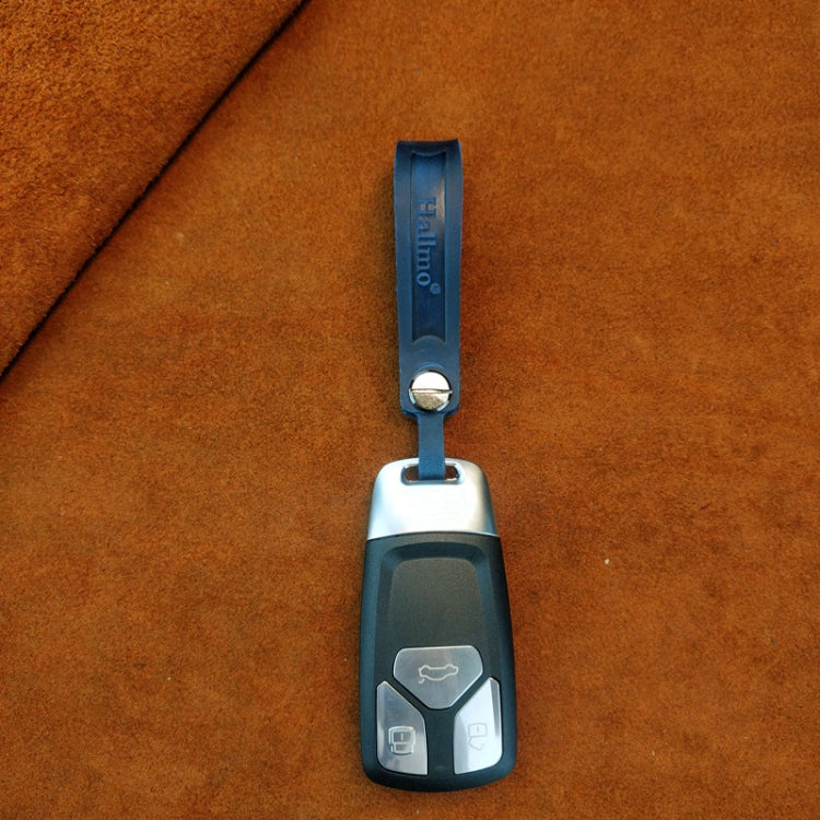Hallmo First Layer Cowhide Leather Car Keychain(Crazy Horse Leather Blue) - Key Rings by Hallmo | Online Shopping South Africa | PMC TechLife | Buy Now Pay Later Mobicred