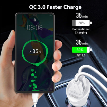 LDNIO C511Q 36W QC 3.0 Phone Fast Charger Dual-USB Ports Smart Car Charger with 8 Pin Cable - Car Charger by LDNIO | Online Shopping South Africa | PMC Jewellery