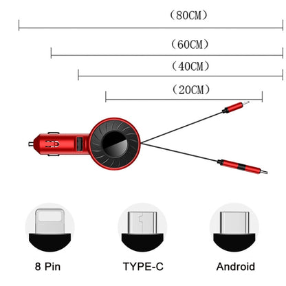 3 In 1 USB Dual Cable Single Pull Retractable Car Charger(Black) - Car Charger by PMC Jewellery | Online Shopping South Africa | PMC Jewellery