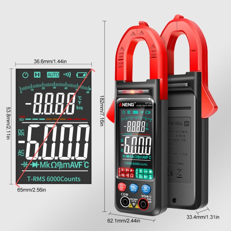 ANENG Large Screen Multi-Function Clamp Fully Automatic Smart Multimeter, Specification: ST212 Red DC Current - Digital Multimeter by ANENG | Online Shopping South Africa | PMC Jewellery | Buy Now Pay Later Mobicred