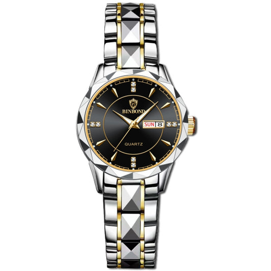 BINBOND B5552 Luminous Multifunctional Business Calendar Quartz Watch(Female-Inter-gold-Black) - Metal Strap Watches by BINBOND | Online Shopping South Africa | PMC Jewellery | Buy Now Pay Later Mobicred