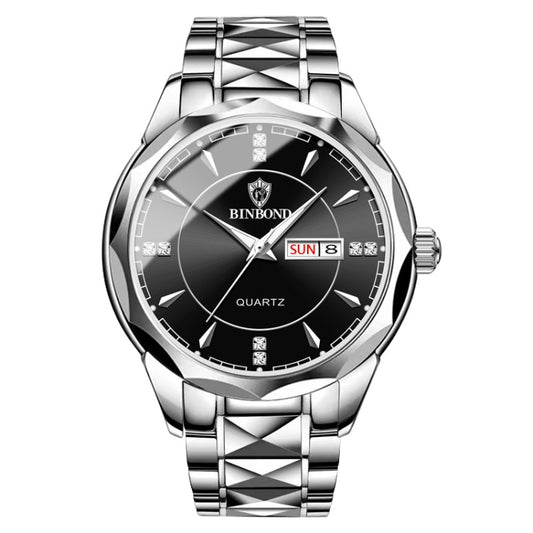 BINBOND B5552 Luminous Multifunctional Business Calendar Quartz Watch(White Steel-Black) - Metal Strap Watches by BINBOND | Online Shopping South Africa | PMC Jewellery | Buy Now Pay Later Mobicred