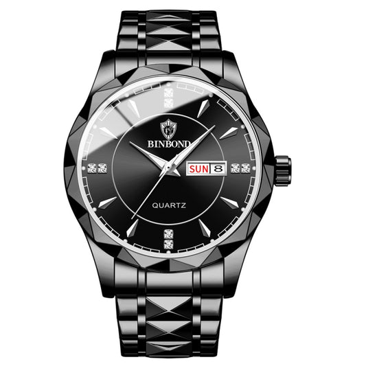 BINBOND B5552 Luminous Multifunctional Business Calendar Quartz Watch(Black Steel-Black-White) - Metal Strap Watches by BINBOND | Online Shopping South Africa | PMC Jewellery | Buy Now Pay Later Mobicred