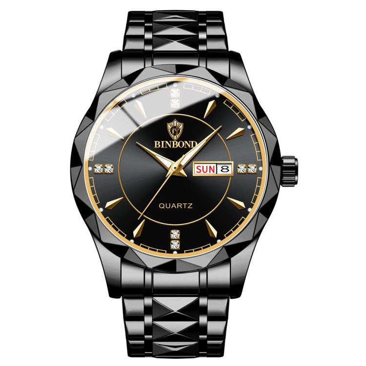 BINBOND B5552 Luminous Multifunctional Business Calendar Quartz Watch(Black Steel-Black-Gold) - Metal Strap Watches by BINBOND | Online Shopping South Africa | PMC Jewellery | Buy Now Pay Later Mobicred