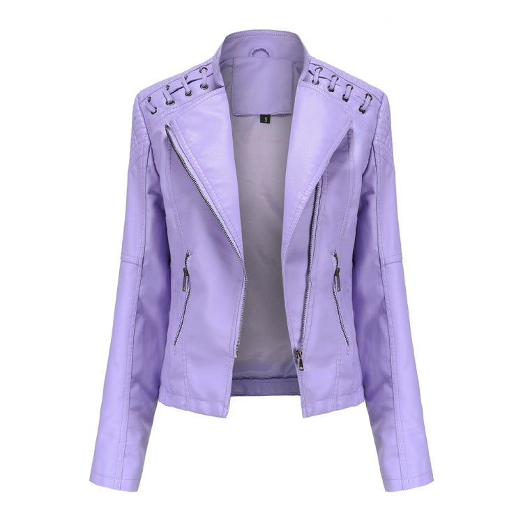 Women Short Leather Jacket Slim Jacket Motorcycle Suit, Size: L(Pale Lisianthus) - Jacket & Loose Coat by PMC Jewellery | Online Shopping South Africa | PMC Jewellery