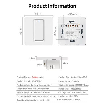 Tuya ZigBee Smart Single-fire Zero-fire Sharing Switch Phone Control Voice Panel EU Plug, Spec: 3 Buttons - Smart Switch by PMC Jewellery | Online Shopping South Africa | PMC Jewellery