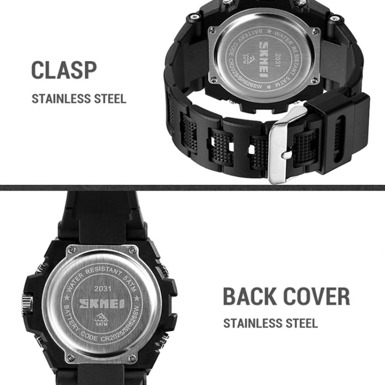 SKMEI 2031 Multifunctional Outdoor Waterproof Chronograph Men Sports Watch(Silver) - Silicone Strap Watches by SKMEI | Online Shopping South Africa | PMC Jewellery | Buy Now Pay Later Mobicred