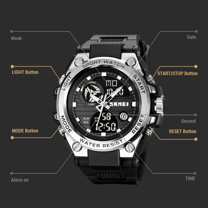 SKMEI 2031 Multifunctional Outdoor Waterproof Chronograph Men Sports Watch(Silver) - Silicone Strap Watches by SKMEI | Online Shopping South Africa | PMC Jewellery | Buy Now Pay Later Mobicred