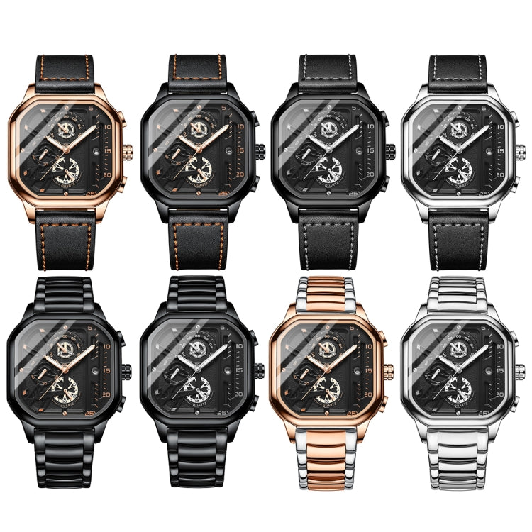 BINBOND B6577 30M Waterproof Luminous Square Quartz Watch, Color: Rose Gold-Black-Rose Gold - Metal Strap Watches by BINBOND | Online Shopping South Africa | PMC Jewellery | Buy Now Pay Later Mobicred