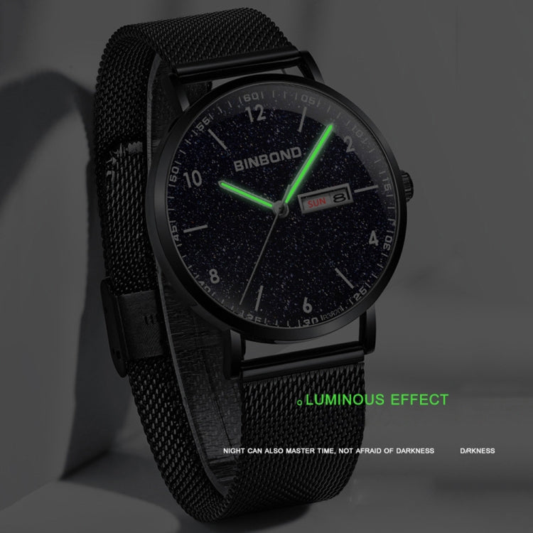 BINBOND B3820 30M Waterproof Ultra-thin Quartz Luminous Starry Watch, Color: Black Leather-White-Starry - Metal Strap Watches by BINBOND | Online Shopping South Africa | PMC Jewellery | Buy Now Pay Later Mobicred