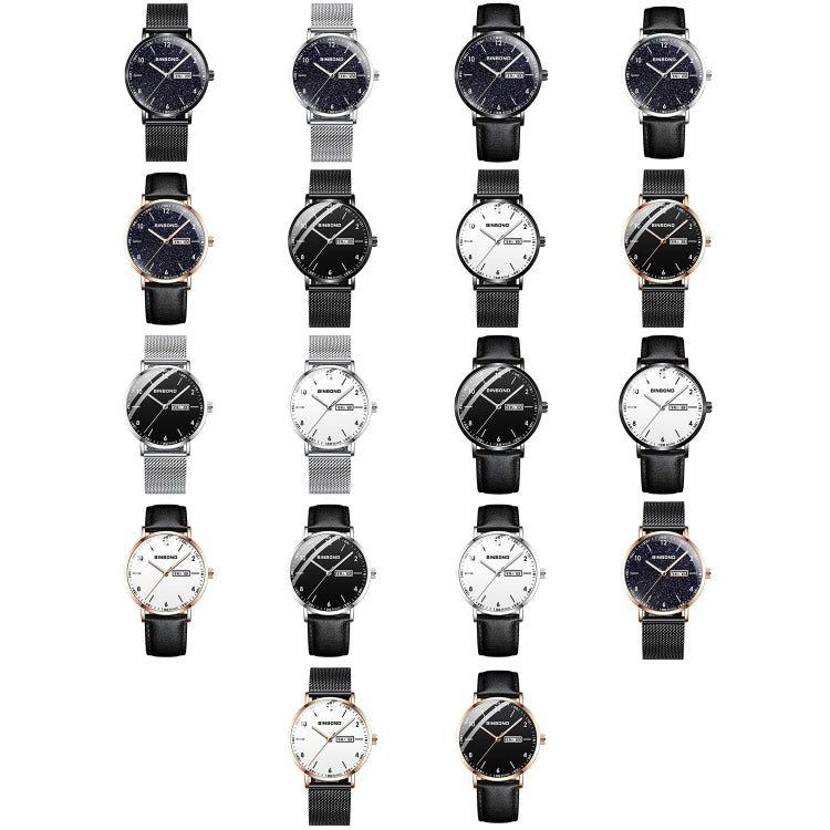 BINBOND B3820 30M Waterproof Ultra-thin Quartz Luminous Starry Watch, Color: Black Net-Rose Gold-Starry - Metal Strap Watches by BINBOND | Online Shopping South Africa | PMC Jewellery | Buy Now Pay Later Mobicred