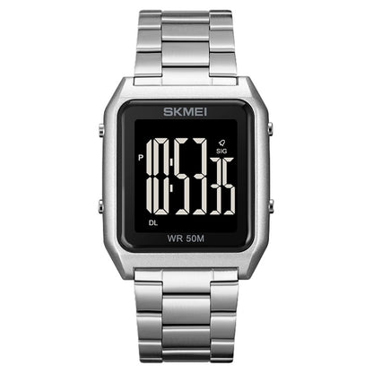 SKMEI 1879 Square Large Screen Men Steel Belt Multi-function EL Luminous Watch, Color: Silver - Metal Strap Watches by SKMEI | Online Shopping South Africa | PMC Jewellery | Buy Now Pay Later Mobicred