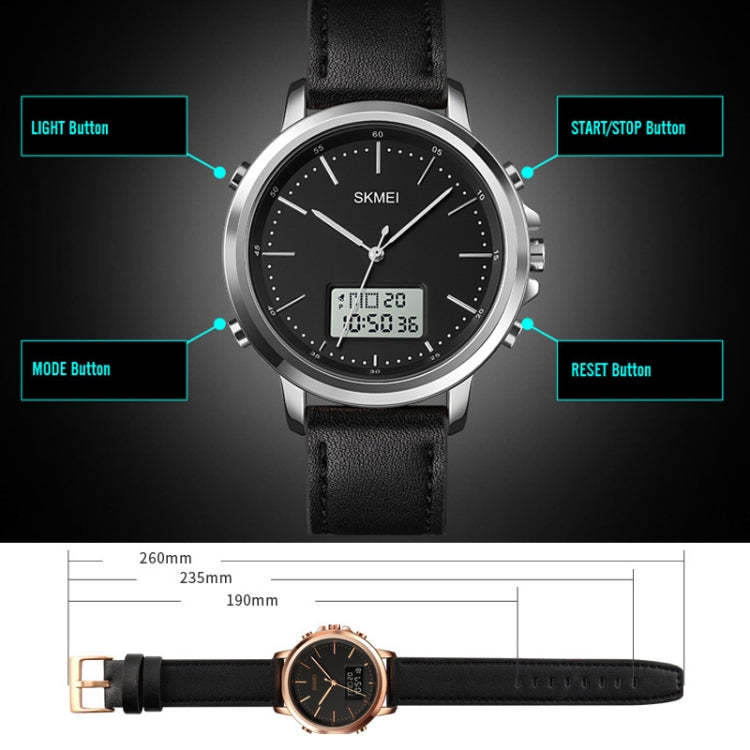 SKMEI 1652 Dual Movement Sports Leather Alloy Male Watch, Color: Gold Shell White Machine - LED Digital Watches by SKMEI | Online Shopping South Africa | PMC Jewellery | Buy Now Pay Later Mobicred