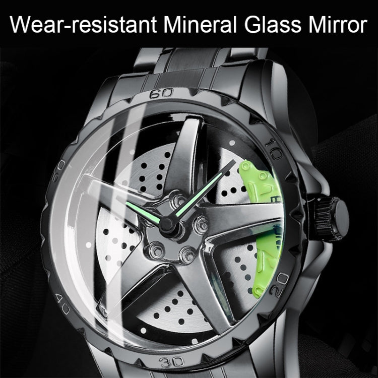 BINBOND D002 Car Hub Dial Multifunctional Waterproof and Wear-resistant Men's Watch(Black Steel-Green) - Metal Strap Watches by BINBOND | Online Shopping South Africa | PMC Jewellery | Buy Now Pay Later Mobicred