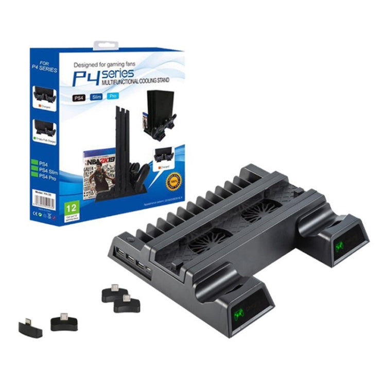 For PS4 / PS4 Slim / PS4 Pro Cooling Fan Stand Console Vertical Stand Cooler with Dual Controller Charger(Black) - Holder by PMC TechLife | Online Shopping South Africa | PMC TechLife