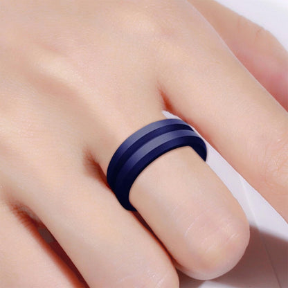 SiR053 V Shaped Grooved Edge Silicone Ring Outdoor Sports Couple Ring No.9(Dark Blue) - Rings by PMC Jewellery | Online Shopping South Africa | PMC Jewellery