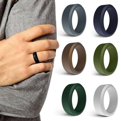 SIR062 8MM Wide Bevel Silicone Ring Sports Ring No.14(Dark Gray) - Rings by PMC Jewellery | Online Shopping South Africa | PMC Jewellery