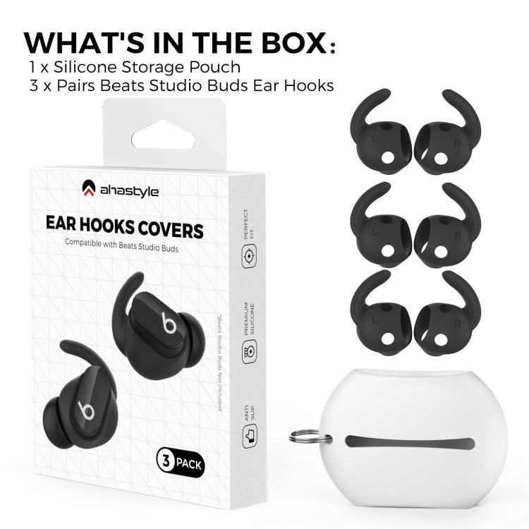 For Beats Studio Buds AhaStyle PT172 Earphone Silicone Ear Caps, Style: Earcap x 3+Case (Black) - Anti-dust & Ear Caps by AhaStyle | Online Shopping South Africa | PMC Jewellery