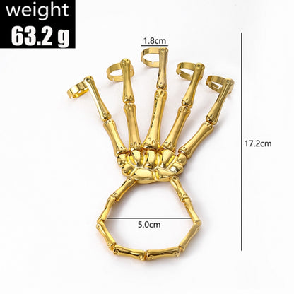 Punk Skull Hand Bone Five Finger Ring Adjustable Integrated Chain(SKU5880 Gold) - Rings by PMC Jewellery | Online Shopping South Africa | PMC Jewellery