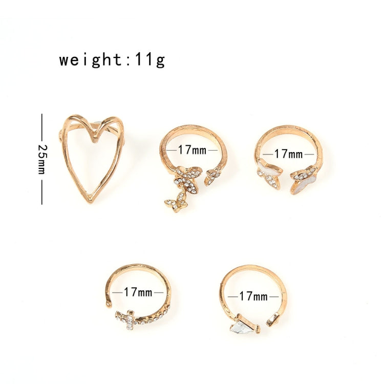 5pcs/set Cross Triangle Heart Hollow Butterfly Knuckle Ring(SKU5217) - Rings by PMC Jewellery | Online Shopping South Africa | PMC Jewellery