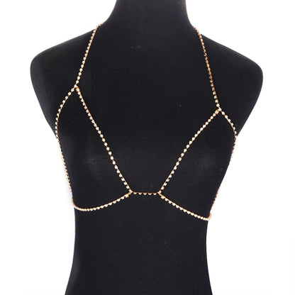 Sexy Sparkle Rhinestone Halter Necklace Bikini Beach Body Chain(Gold SKU2560) - Necklaces & Pendants by PMC Jewellery | Online Shopping South Africa | PMC Jewellery