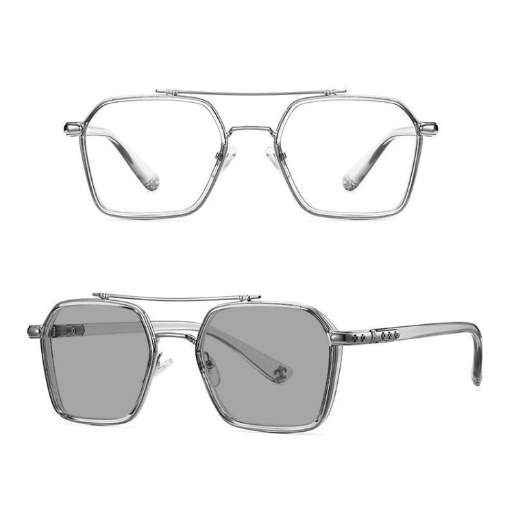 Double-beam Polarized Variable Color Eyeglasses Non-degree Flat Glasses, Lens: Change Grey(Gray Silver Frame) - Plain Glass Spectacles by PMC Jewellery | Online Shopping South Africa | PMC Jewellery