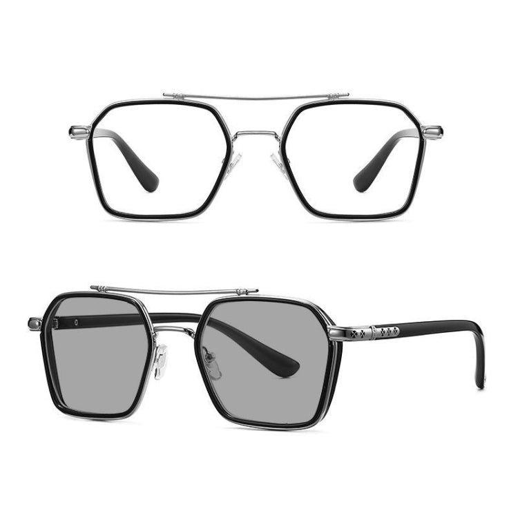 A5 Double Beam Polarized Color Changing Myopic Glasses, Lens: -50 Degrees Gray Change Grey(Black Silver Frame) - Plain Glass Spectacles by PMC Jewellery | Online Shopping South Africa | PMC Jewellery