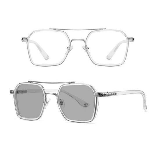 A5 Double Beam Polarized Color Changing Myopic Glasses, Lens: -50 Degrees Gray Change Grey(Transparent Silver Frame) - Plain Glass Spectacles by PMC Jewellery | Online Shopping South Africa | PMC Jewellery