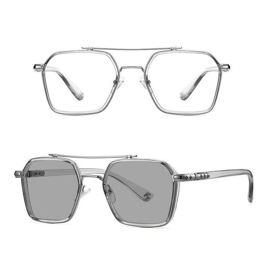 A5 Double Beam Polarized Color Changing Myopic Glasses, Lens: -450 Degrees Gray Change Grey(Gray Silver Frame) - Plain Glass Spectacles by PMC Jewellery | Online Shopping South Africa | PMC Jewellery