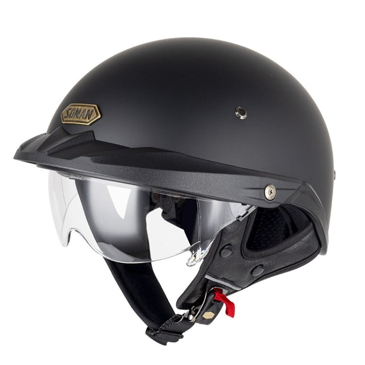 SOMAN Motorcycle Half Helmet Adjustable Helmet With Inner Mirror, Size: L(Matte Black with Transparent Mirror) - Helmets by SOMAN | Online Shopping South Africa | PMC Jewellery | Buy Now Pay Later Mobicred