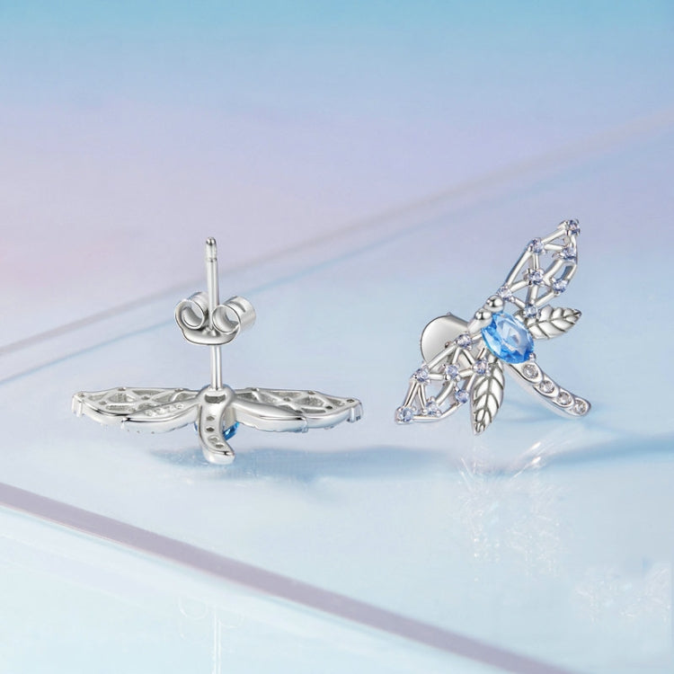 BSE874 925 Sterling Silver Plated Plated Spinel Lovely Dragonfly Stud Earrings - Stud Earrings & Earrings by PMC Jewellery | Online Shopping South Africa | PMC Jewellery