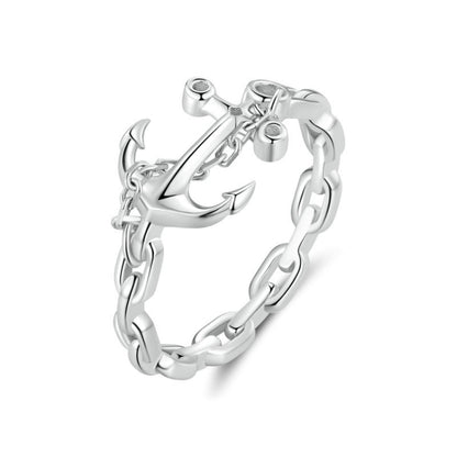 SCR949 Sterling Silver S925 Platinum Plated Anchor Ring For Women(No.6) - Rings by PMC Jewellery | Online Shopping South Africa | PMC Jewellery