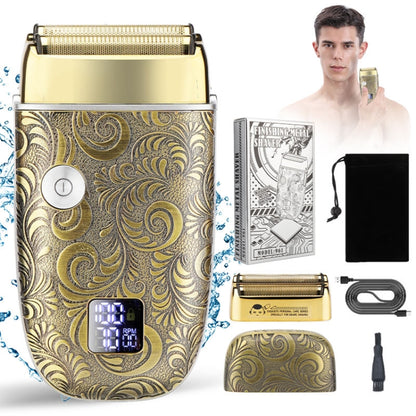 Men Electric Shaver Full Metal Body Reciprocating Shaver(Gold+Knife Net) - Electric Shavers by PMC Jewellery | Online Shopping South Africa | PMC Jewellery