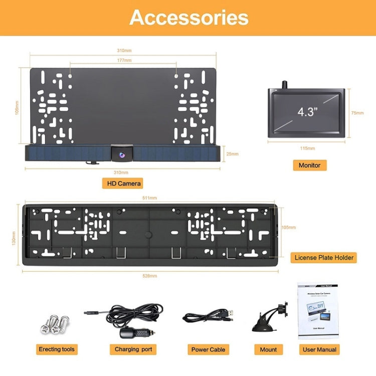 Solar Powered Rear View System Reversing Wireless Transmission Car Camera Display(RC01) - Rear View Cameras by PMC Jewellery | Online Shopping South Africa | PMC Jewellery