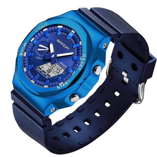 SANDA Octagonal Oak Hand Lamp Waterproof Sports Alarm Clock Men Watch(Sapphire) - Silicone Strap Watches by SANDA | Online Shopping South Africa | PMC Jewellery | Buy Now Pay Later Mobicred