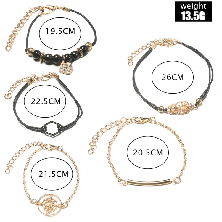 5-in-1 Personality Compass Hexagon Bracelet Diamond Heart Beaded Pendant Jewelry, Color: SKU3591 - Bracelets by PMC Jewellery | Online Shopping South Africa | PMC Jewellery