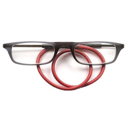 Portable Magnetic Hanging Neck Retractable Reading Glasses +300(Gray Frame Red Legs) - Presbyopic Glasses by PMC Jewellery | Online Shopping South Africa | PMC Jewellery