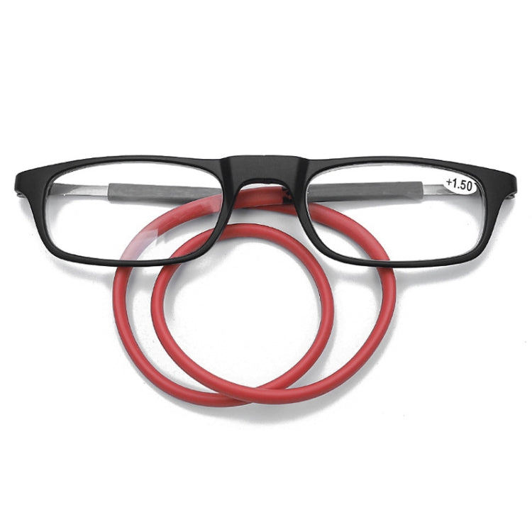 Portable Magnetic Hanging Neck Retractable Reading Glasses +325(Black Frame Red Legs) - Presbyopic Glasses by PMC Jewellery | Online Shopping South Africa | PMC Jewellery