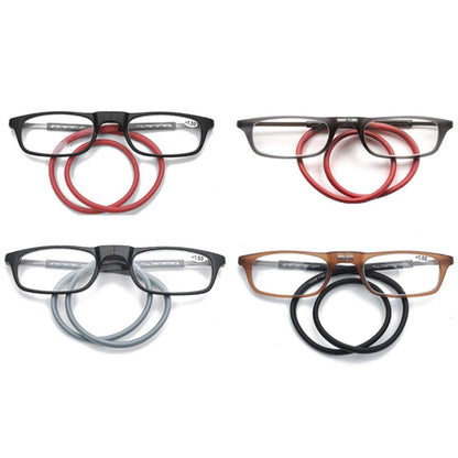 Portable Magnetic Hanging Neck Retractable Reading Glasses +150(Gray Frame Red Legs) - Presbyopic Glasses by PMC Jewellery | Online Shopping South Africa | PMC Jewellery