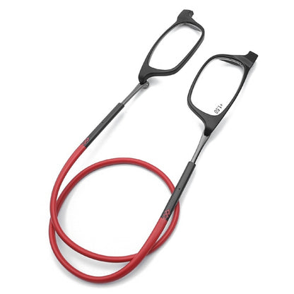 Portable Magnetic Hanging Neck Retractable Reading Glasses +100(Gray Frame Red Legs) - Presbyopic Glasses by PMC Jewellery | Online Shopping South Africa | PMC Jewellery