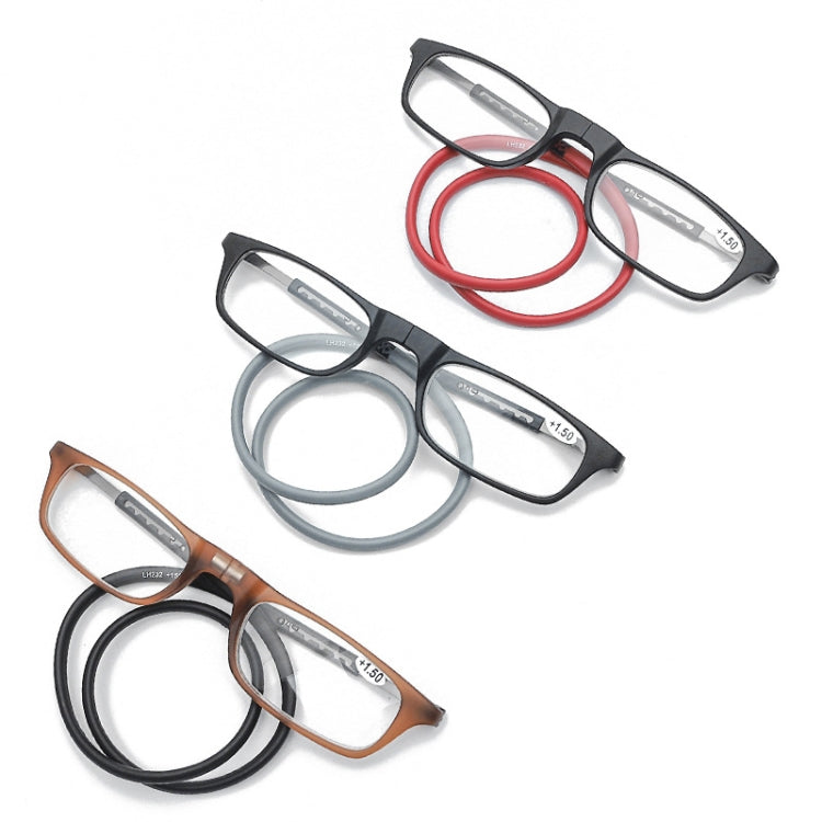 Portable Magnetic Hanging Neck Retractable Reading Glasses +150(Gray Frame Red Legs) - Presbyopic Glasses by PMC Jewellery | Online Shopping South Africa | PMC Jewellery