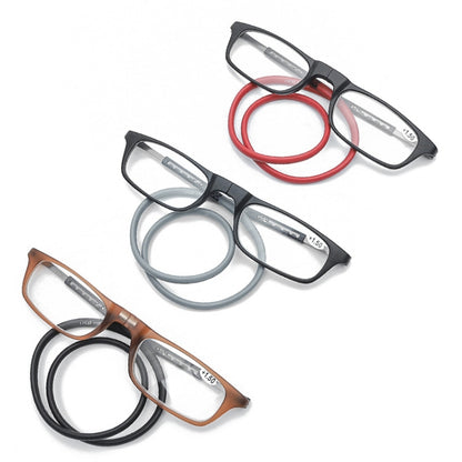 Portable Magnetic Hanging Neck Retractable Reading Glasses +325(Black Frame Red Legs) - Presbyopic Glasses by PMC Jewellery | Online Shopping South Africa | PMC Jewellery