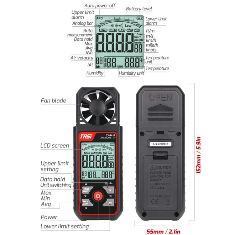 TASI TA641A High Precision Wind Speed Instrument Wind Volume Tester Handheld Wind Speed Meter - Tachometers & Anemometer by TASI | Online Shopping South Africa | PMC Jewellery | Buy Now Pay Later Mobicred